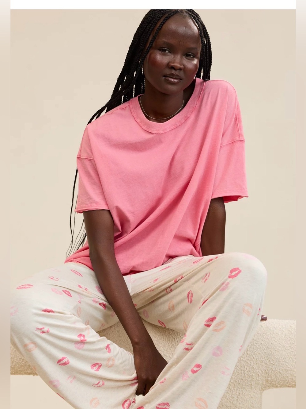 We The Free Pink Oversized Short Sleeve Tee , Large